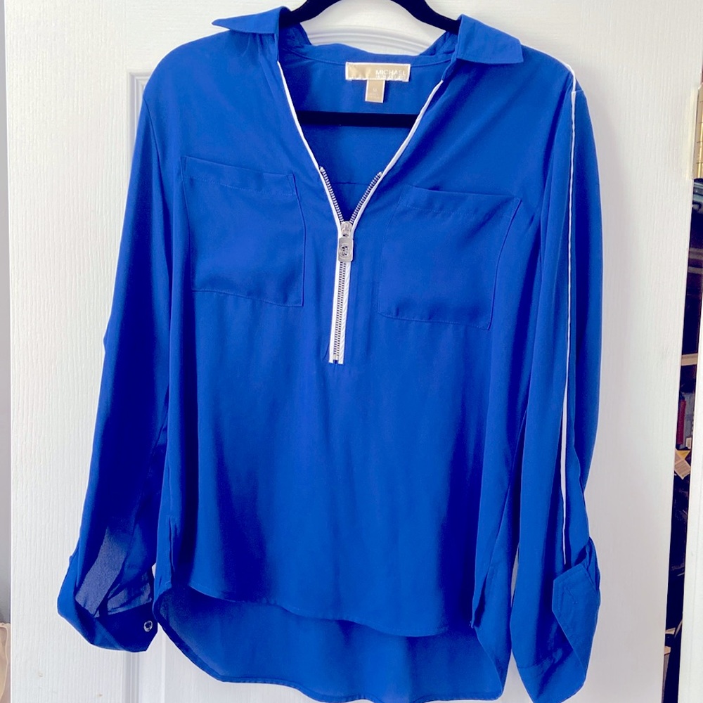 Michael Kors blouse. Blue with white stripes on the arm.